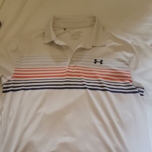Under Armour White Polo with Red and Blue Stripes